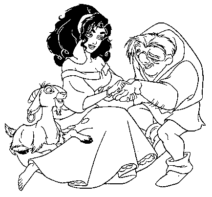 coloriage esmeralda lit les signes dans la main de quasimodo